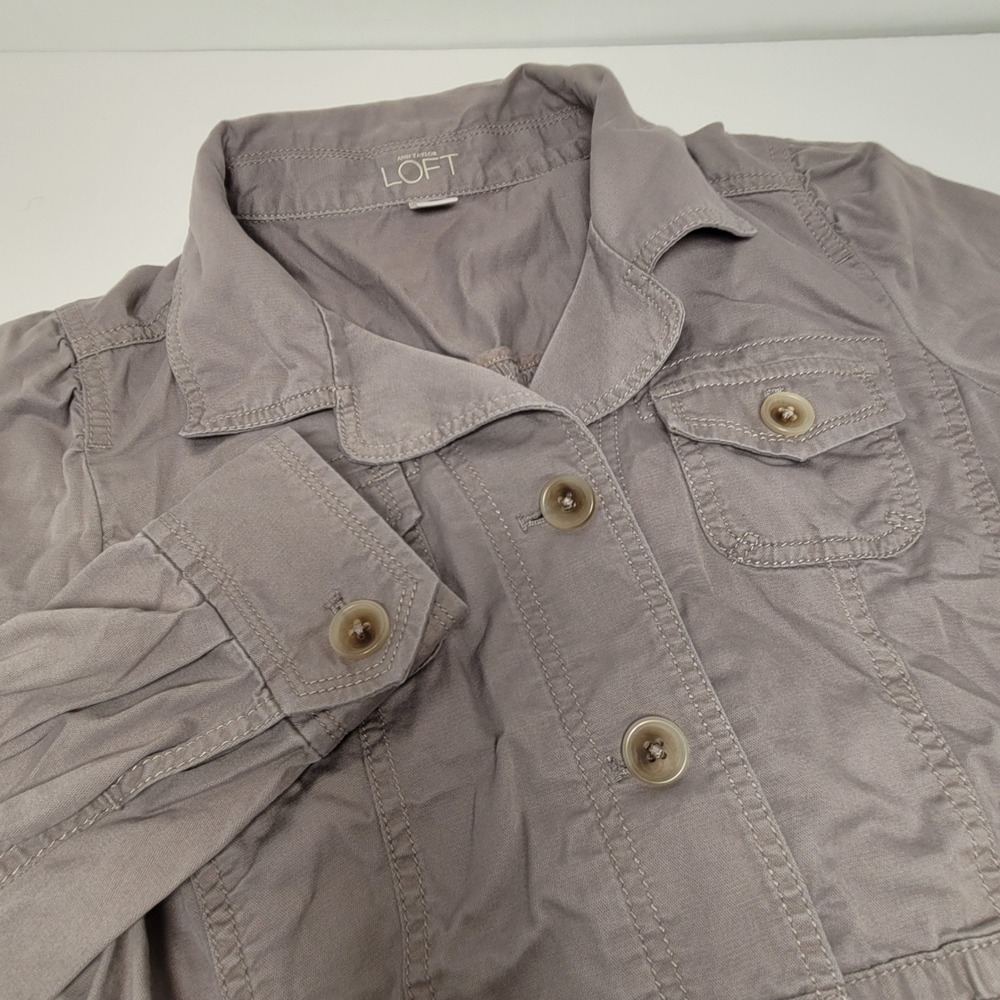 LOFT Utility Jacket Women 4 Grey Excellent Back Tie Button Front Field‎ Jacket